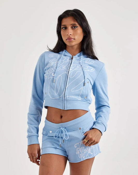 True Religion Full-Zip Fleece Cropped Hoodie