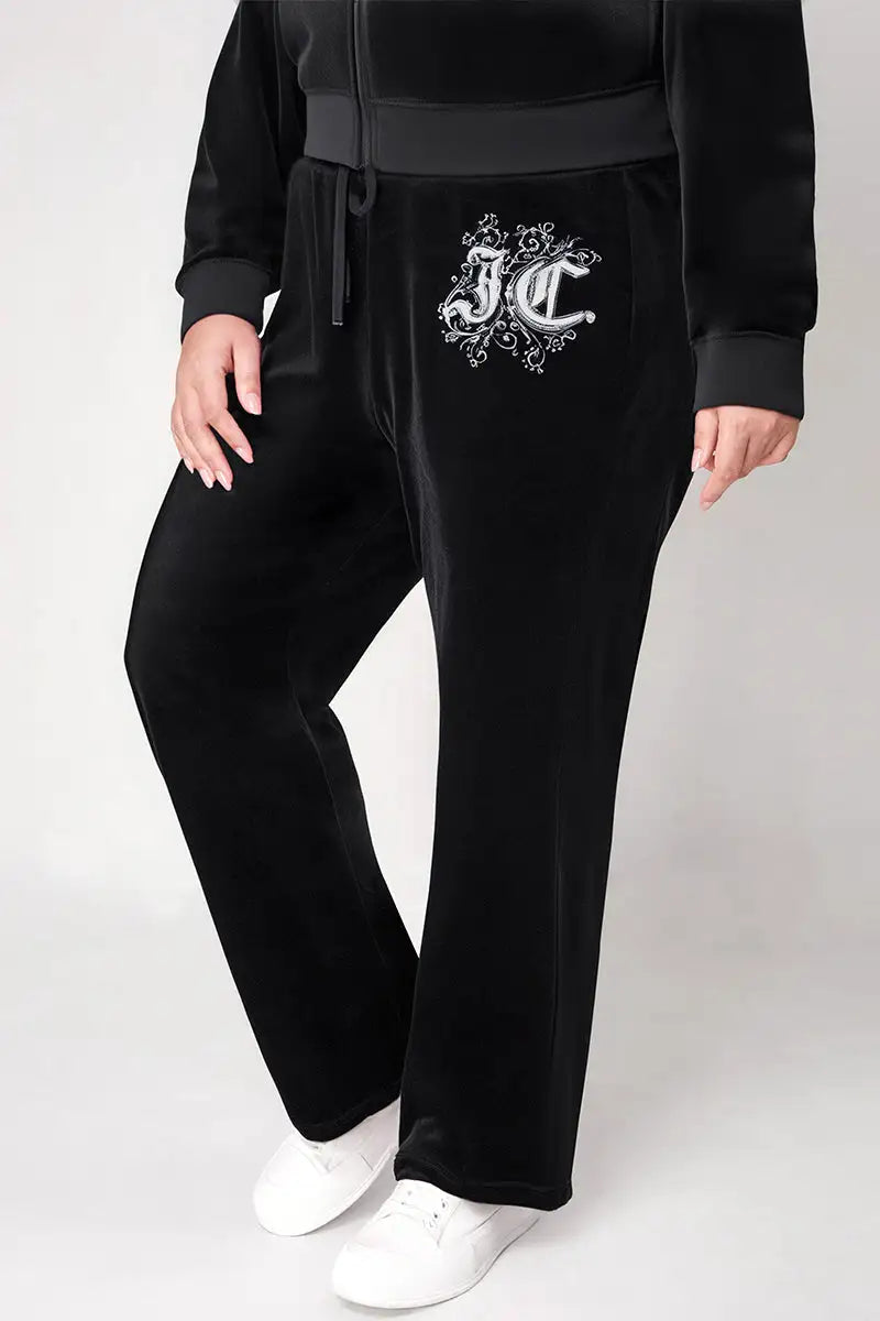 Plus-Size Monogram Heritage Cotton Velour Track Pants