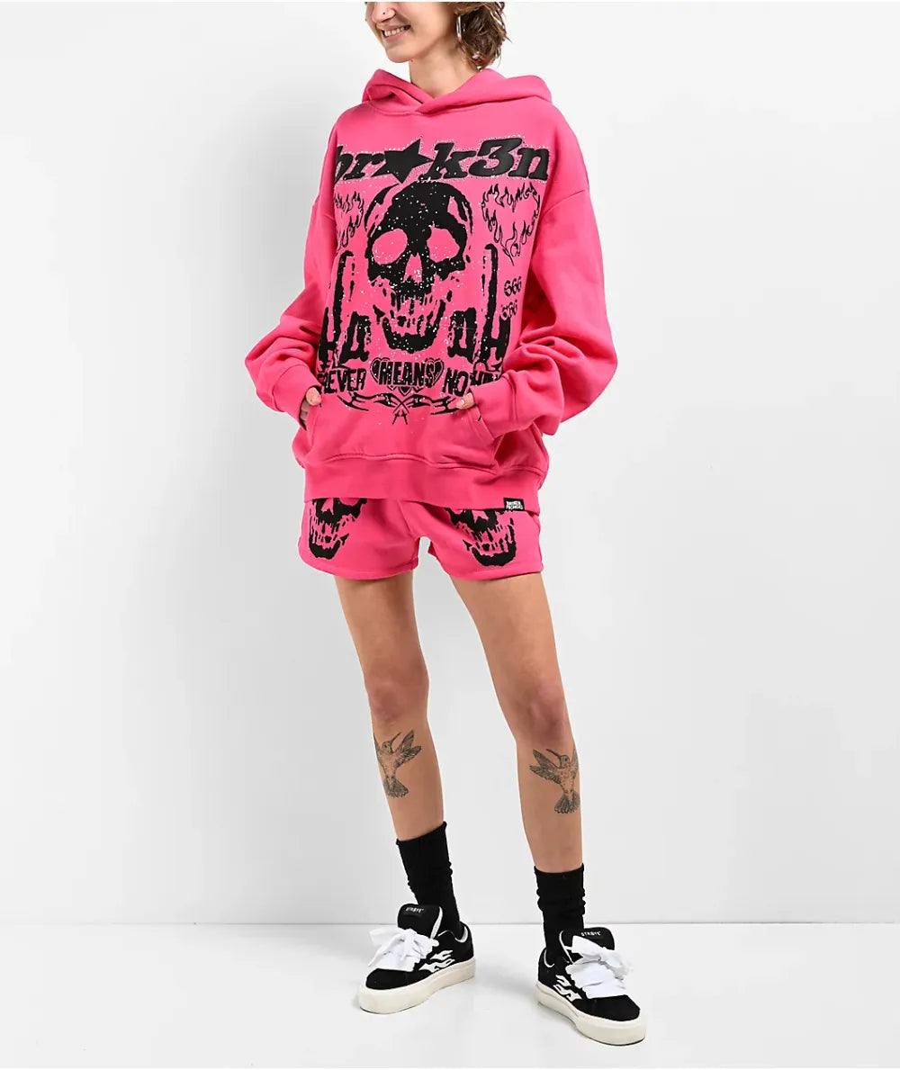 Faceless Rhinestone Hoodie Pink