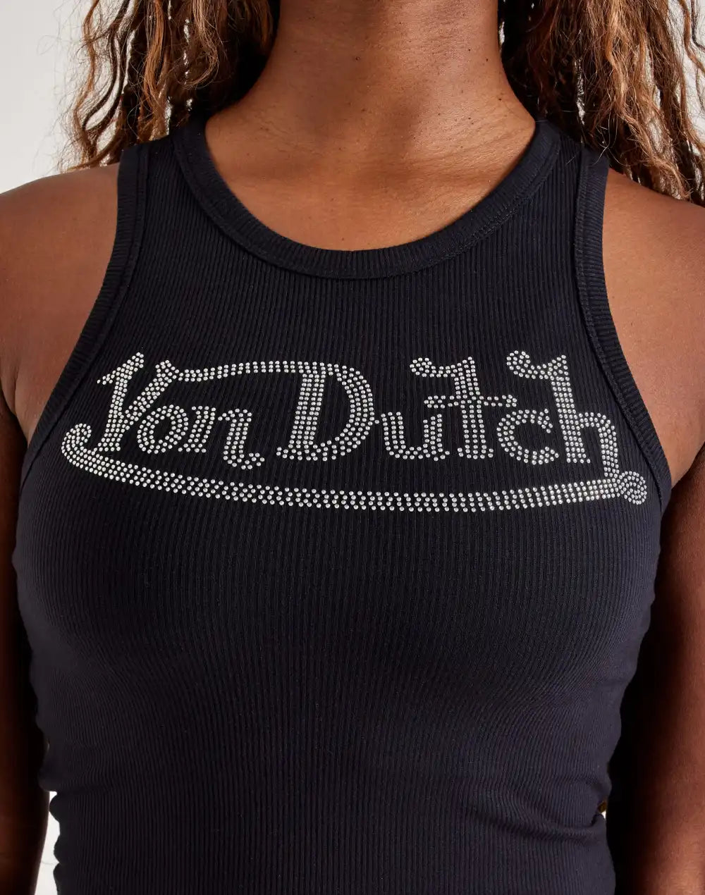 Von Dutch Rhinestone Ribbed Tank Top