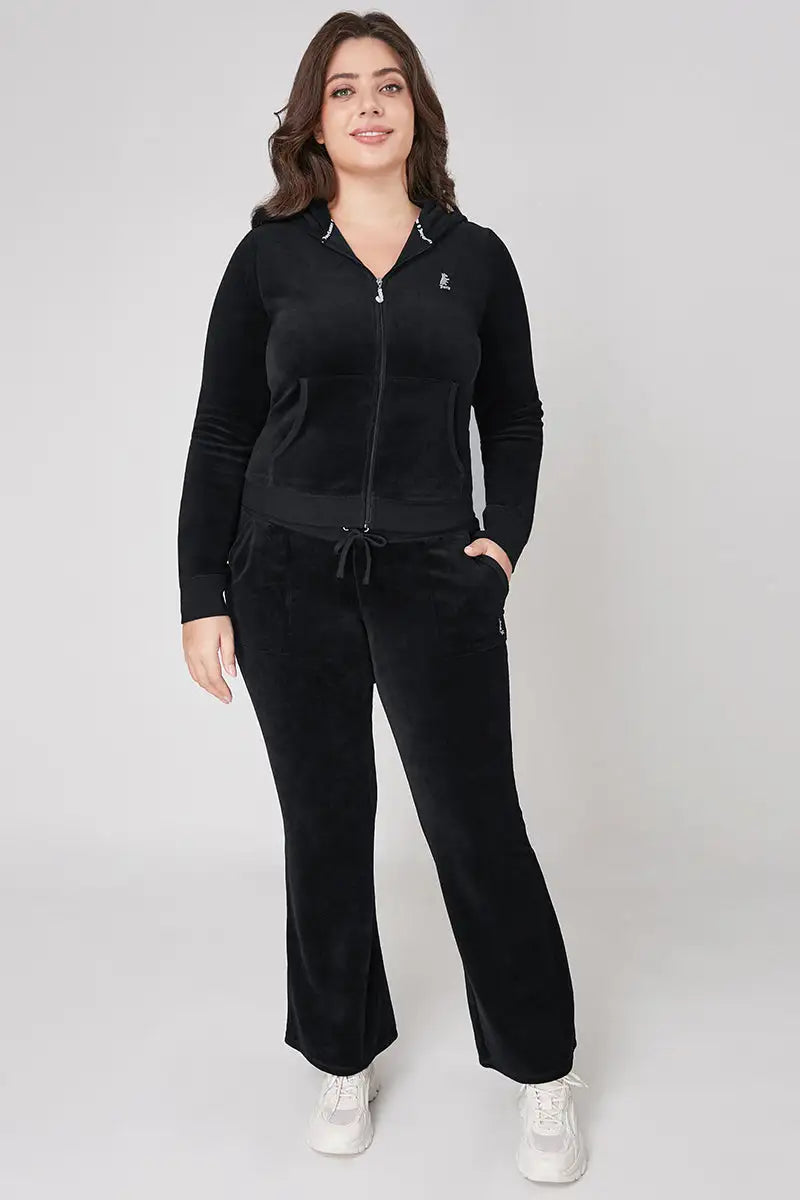Plus-Size Hollywood Scottie Snap Pocket Cotton Velour Track Pants