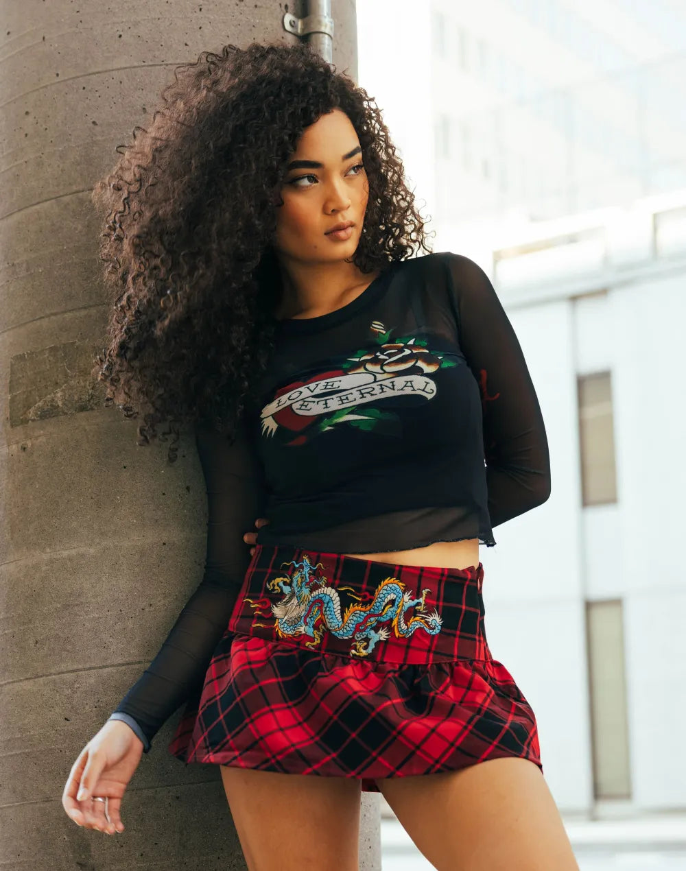 Ed Hardy Mesh Long-Sleeve Heart Top