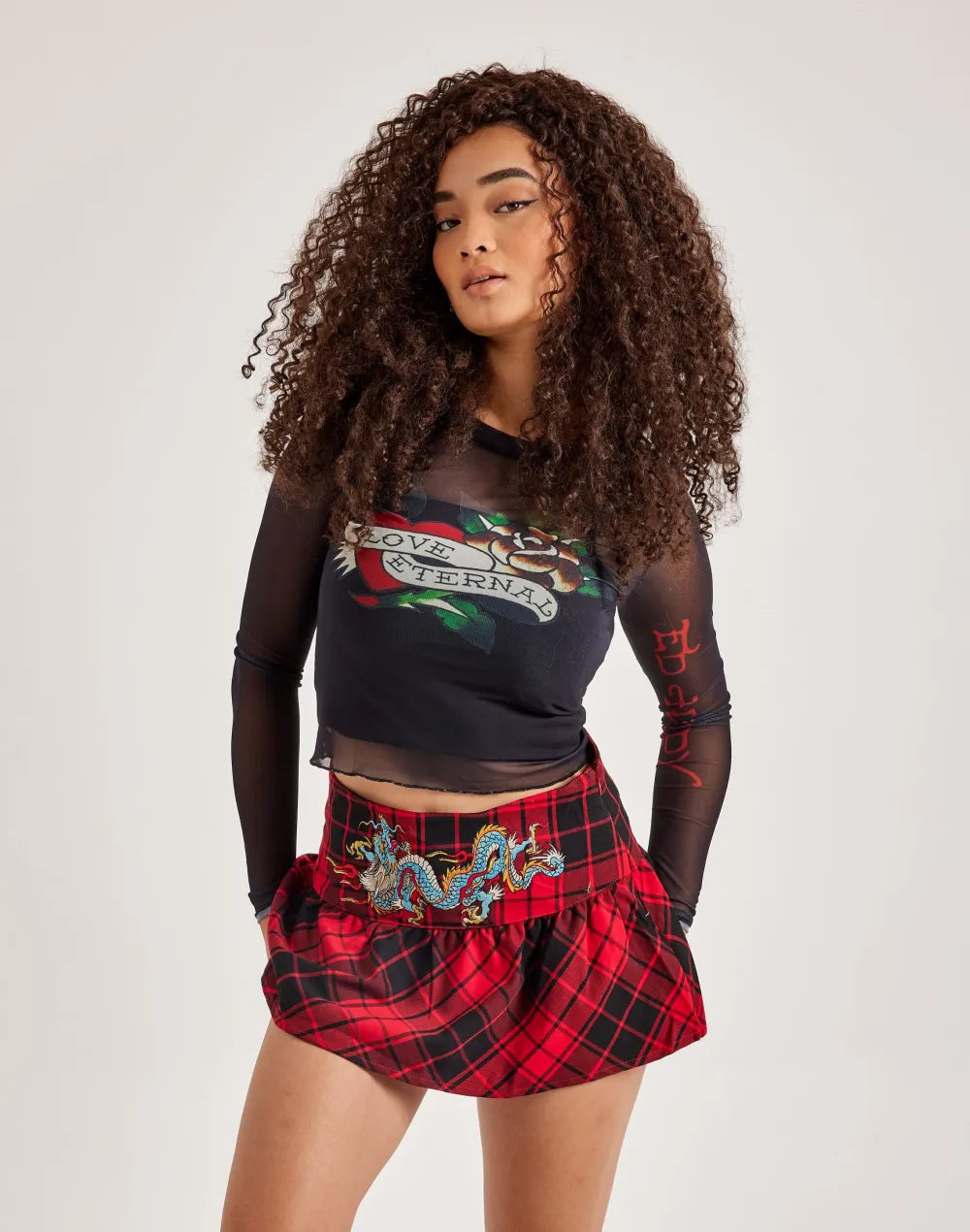 Ed Hardy Mesh Long-Sleeve Heart Top