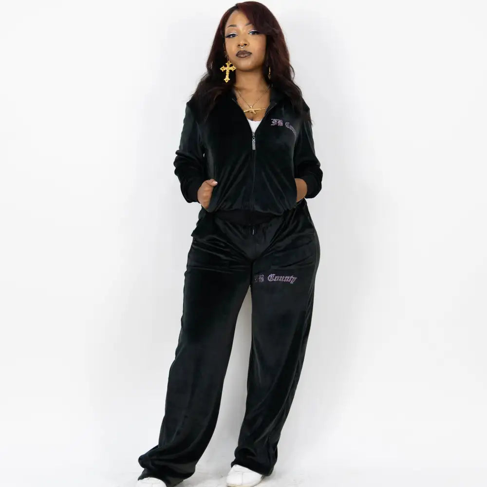 FB County Rhinestone Velour Tracksuit
