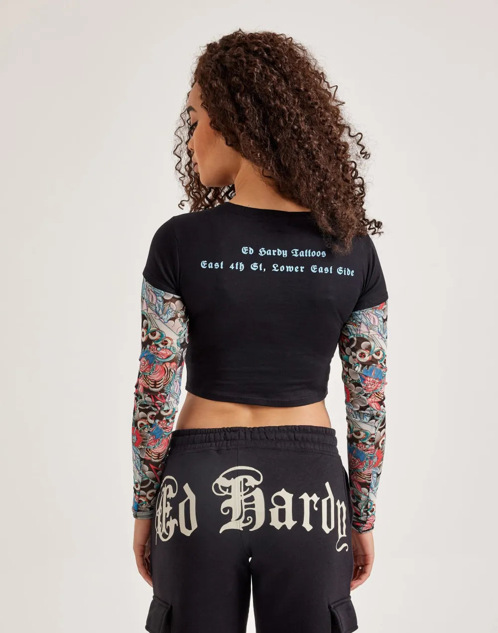 Ed Hardy Mesh Koi Fish Tattoo Long-Sleeve Top