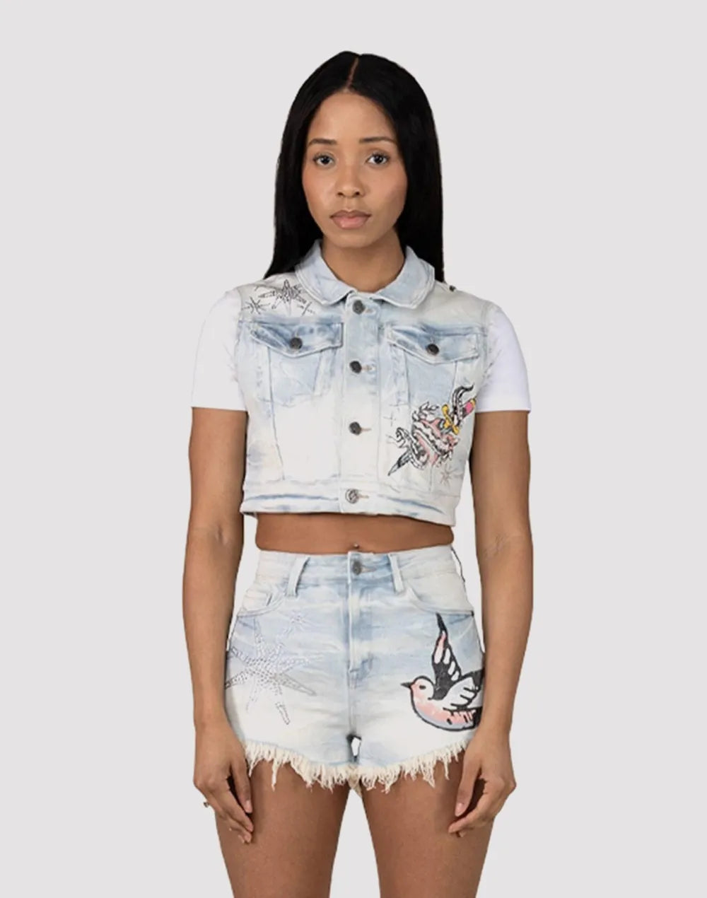 Smoke Rise Bird Cropped Denim Vest