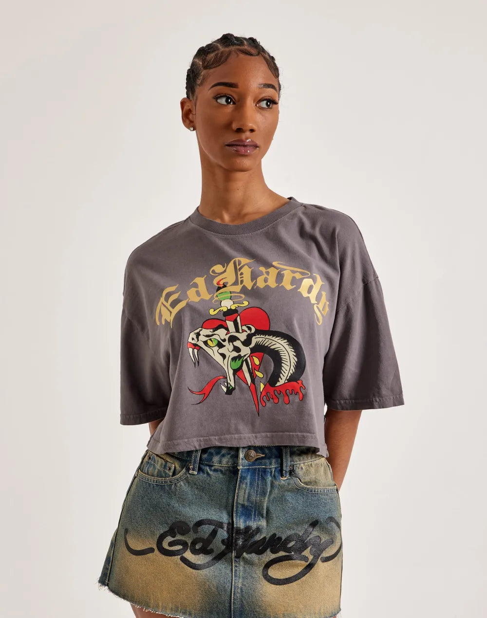 Ed Hardy Snake Heart Boxy Cropped Tee