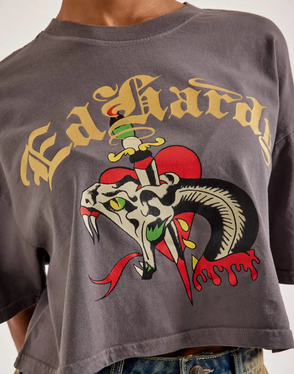 Ed Hardy Snake Heart Boxy Cropped Tee