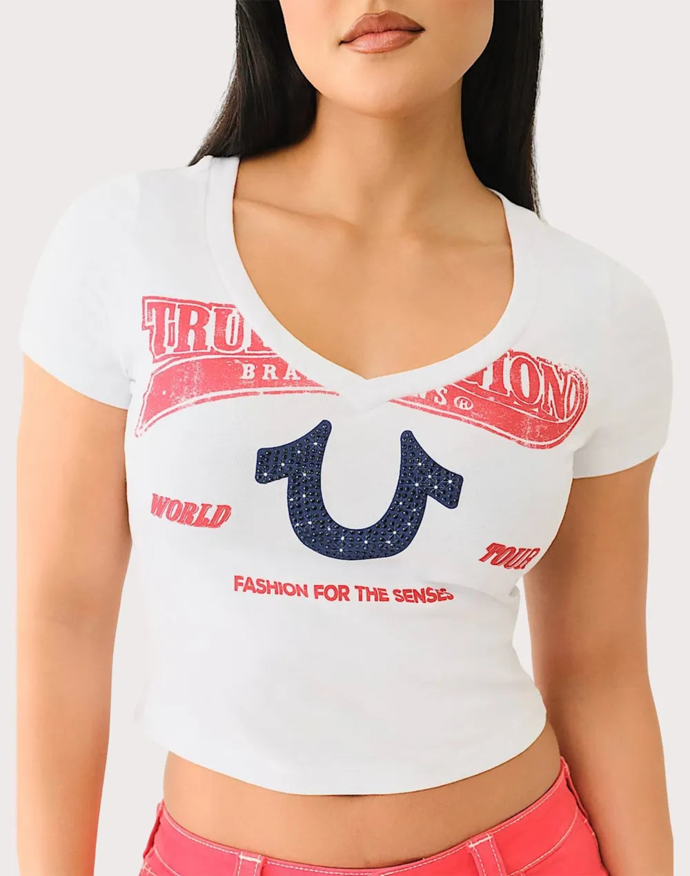 True Religion Crystal Horseshoe V-Neck Tee