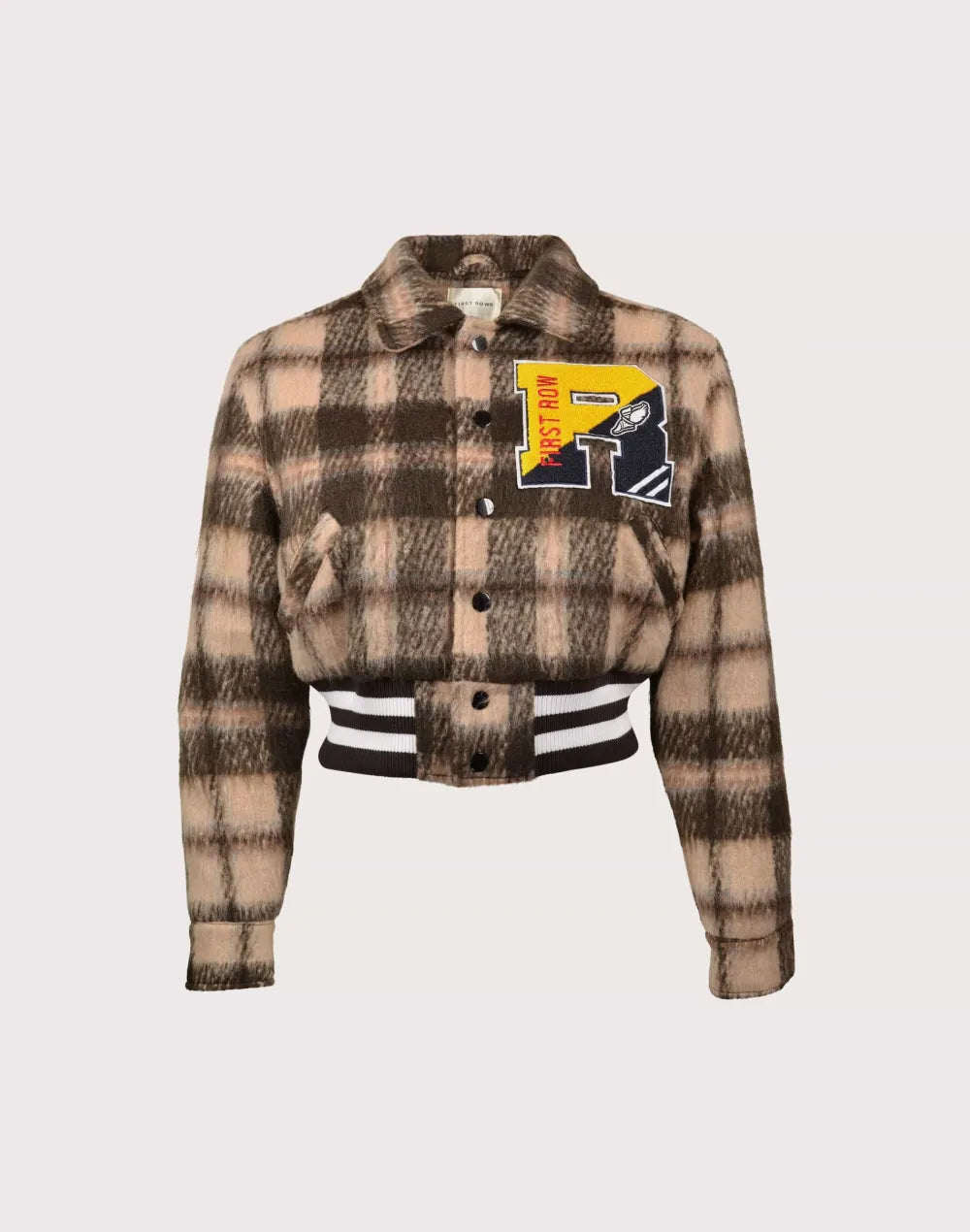 First Row Mohr Plaid Varsity Brown Jacket
