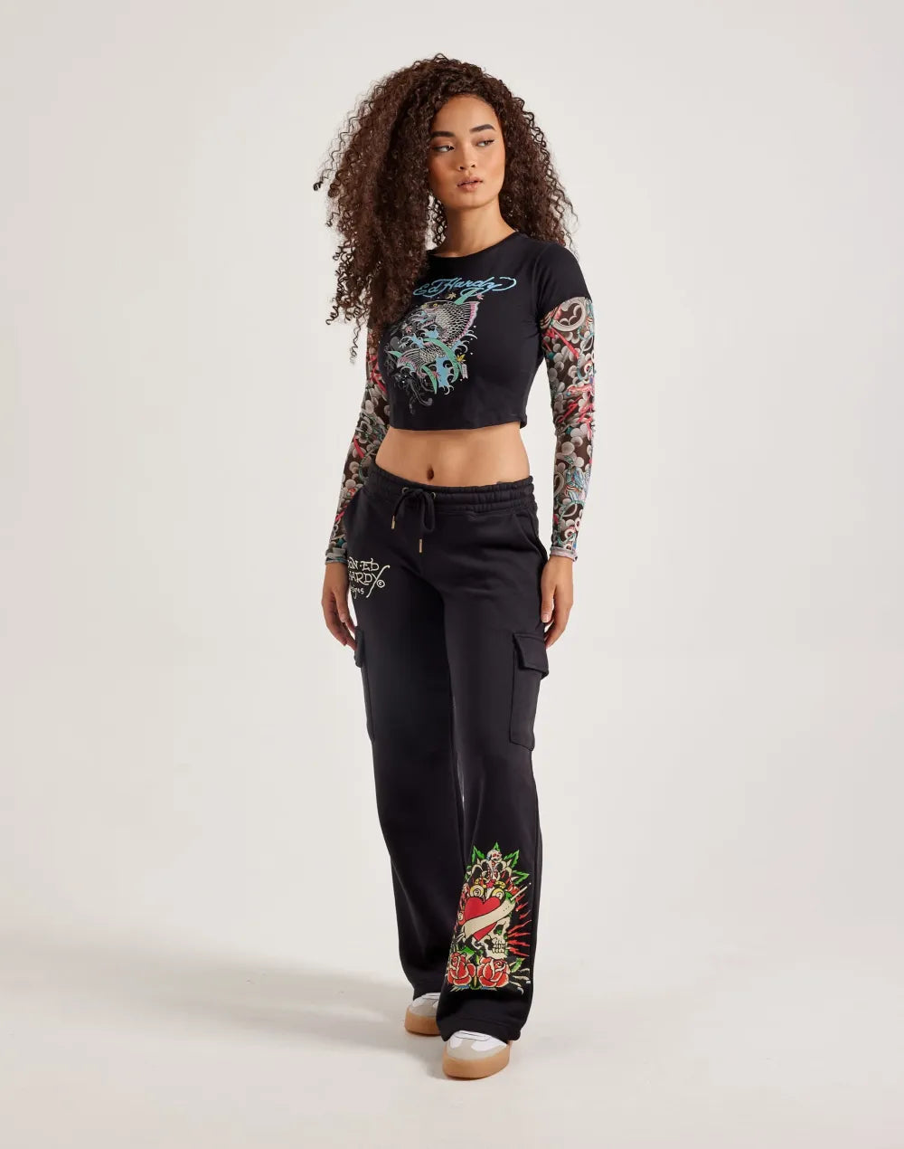 Ed Hardy Mesh Koi Fish Tattoo Long-Sleeve Top