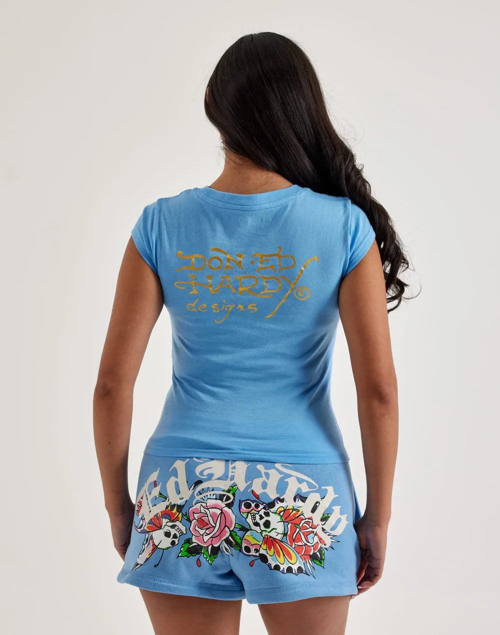Ed Hardy Flower Skulls Cap Sleeve Tee