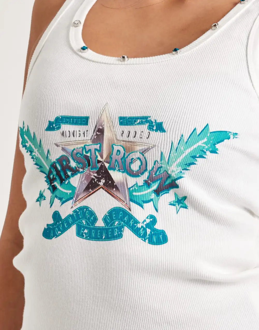 First Row Washed Graphic Tank Top