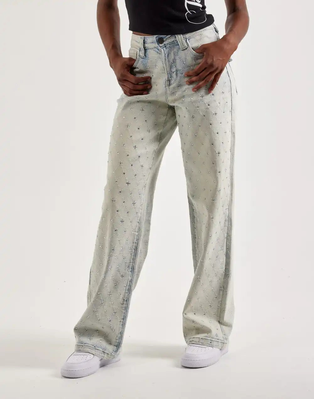 Grindhouse Wide Rhinestone Jeans