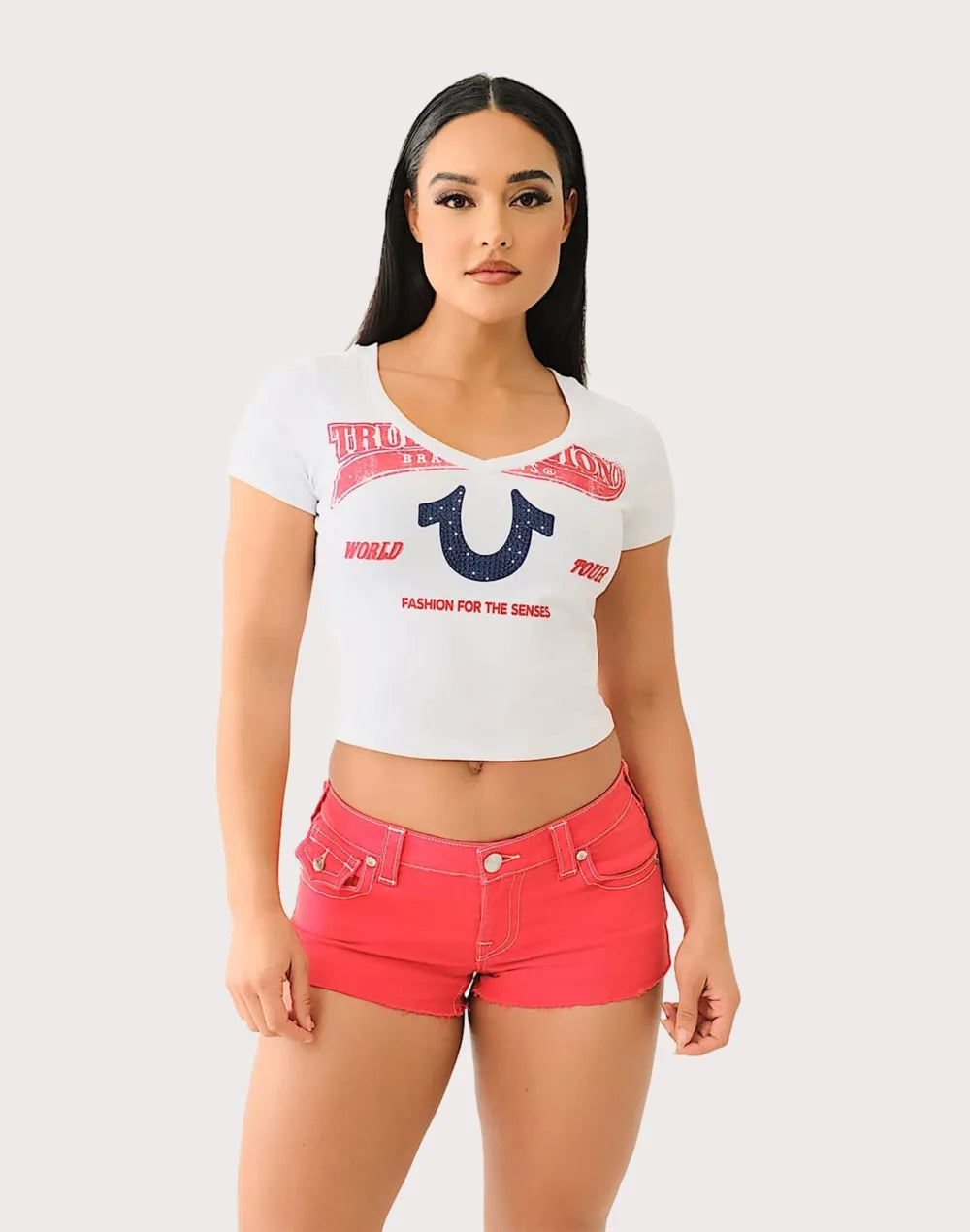 True Religion Crystal Horseshoe V-Neck Tee