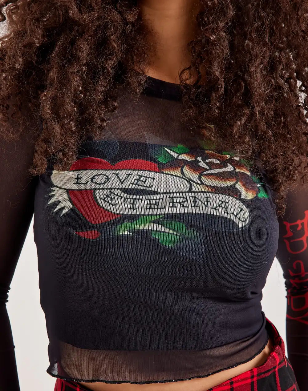 Ed Hardy Mesh Long-Sleeve Heart Top